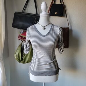 Gray Striped V-Neck Women's Top